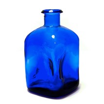 Vintage Pinch Cobalt Blue Decanter Bottle Barware Quarre Thick Glass 8&quot; height - £38.86 GBP