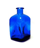 Vintage Pinch Cobalt Blue Decanter Bottle Barware Quarre Thick Glass 8&quot; ... - £38.76 GBP