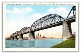 Union Pacific Railroad Bridge Omaha NE Council Bluffs IA UNP Linen Postcard S25 - £2.29 GBP