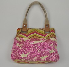 FOSSIL Coated Canvas KEY PER Shoulder Bag Pink geometric print HOBO Shopper - $28.71