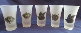 5 Princess Cruise Line Frosted Shot Glass Wheel Ship Anchor medallions - £19.93 GBP