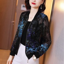 2022 Fashion Summer Chiffon Print Bomber Jacket Women Thin Female Baseball Basic - £58.99 GBP