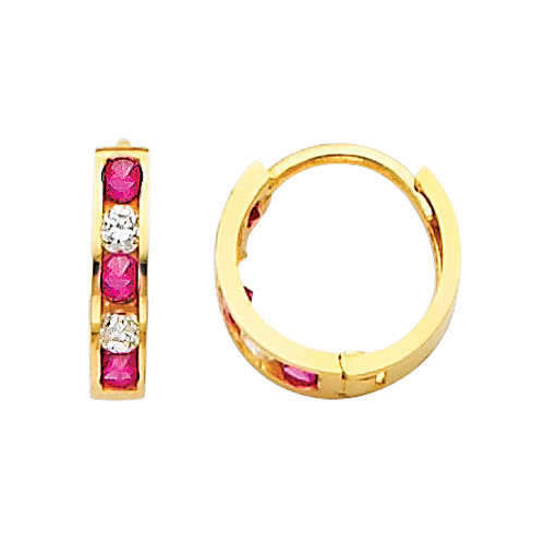 14K Yellow Gold 2mm Thickness 5 Stone Multi-Color Ruby Channel Set Hoop - £30.73 GBP
