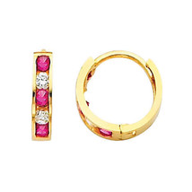 14K Yellow Gold 2mm Thickness 5 Stone Multi-Color Ruby Channel Set Hoop - £30.18 GBP