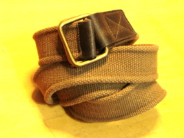 Wide Fabric Cargo Surplus Double D Ring Belt Vintage Mens 54&quot; Brown/Khak... - £12.25 GBP