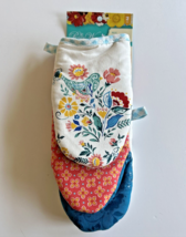 Pioneer Woman Mazie Mini Oven Mitts Vintage Floral Bird Kitchen Cotton 2-Piece - £9.07 GBP