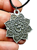 Flower Pendant Necklace Om Lotus Pewter Namaste Sacred Om Spirituality Jewellery - £5.72 GBP
