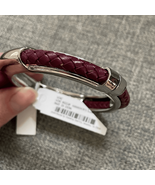 NWT Charming Charlie Wine Braided Leather Silver Tone Hinged Cuff Bracel... - $13.98 CAD