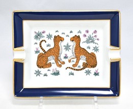 Hermes Guepardo Cambio Bandeja Azul Porcelana Cenicero Animal Leopardo Vide - $469.53