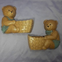 Vintage 1989 Burwood Products Bear Wall Pocket Hanging Decor Boy And Girl - £12.65 GBP