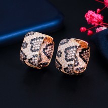 Chunky Wide Square Shape Black White Cubic Zirconia Unique Stripes Rose Gold Hoo - £18.52 GBP