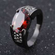 Hip Hop 14K Black Gold Natural Ruby Obsidian Ring Wedding Sapphire Pure Bizuteri - £18.74 GBP
