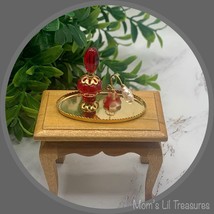 Dollhouse Miniatures • Red Gold Perfume Bottle Set of 2 With Vanity Tray - £6.93 GBP