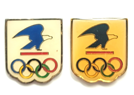 USPS Eagle Olympic Rings Shield Pin Lot 2 Gold Tone USOC Sponsor Sports ... - $13.99