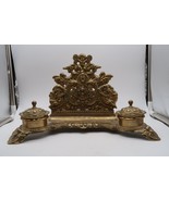 Vtg French Brass Encrier Letter Rack Inkwell Art Nouveau Heavy Desk Deco... - €106,61 EUR