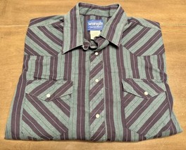 Vintage Green and Blue Striped Wrangler Pearl Snap S/S Men’s Shirt-Size Large - £23.50 GBP