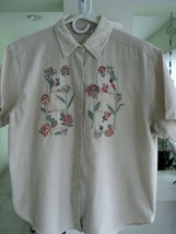 Victoria Jones Petites Tan Stripped With Pearls And Lace Blouse 100% Cotton #708 - £6.37 GBP