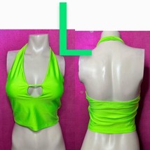 Neon Lime Green Halter Open Cut Out Keyhole Crop Top~Size S - £17.64 GBP