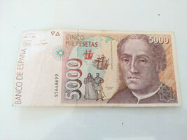 Bill Of 5000 Pesetas Cinco Mil 12 October 1992 Cristobal Colon Series S5648699 - $60.55