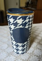 Starbucks Dot Collection Ceramic Tumbler Mug 2015 Blue Gold Houndstooth 12 Oz - £12.16 GBP