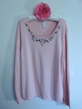 Chicos Pink Sweater with Crystal Rhinestone &amp; Sequin Detail 3 XL 16 Scoo... - $24.99