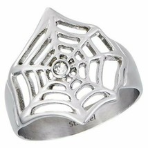 Spider Web Ring Womens Silver Stainless Steel Gothic Band Sizes 6-9 - £13.54 GBP
