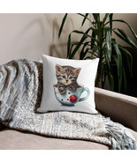 Cute Brown Kitten Cat in a Cup Premium Pillow - £21.08 GBP