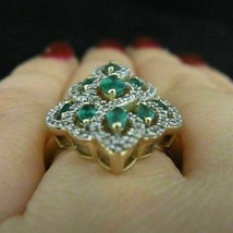Estate 4.50Ct Emerald &amp; Diamond Vintage Cocktail Ring 14k Yellow Gold Over - £94.55 GBP