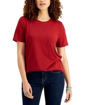 Style &amp; Co Womens Cotton Pocket T-Shirt Size Medium Color Merlot - £21.77 GBP