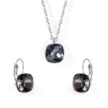 Gray Crystal &amp; Silver-Plated Square Leverback Earrings &amp; Pendant Necklace - $14.99