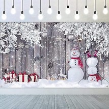 Christmas Backdrop for Photography Fabric Wood Background Winter Snowman Photogr - £18.79 GBP