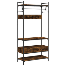 Industrial Wooden Open Bedroom Wardrobe 2 Storage Drawers Hanging Clothes Rail - £133.84 GBP+