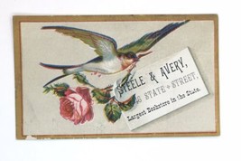 Victorian Trade Card STEELE &amp; AVERY Bookstore Rochester NY Bird &amp; Rose F... - $18.00