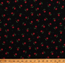 Cotton Poppies Red Poppy Flowers Floral Black Fabric Print by the Yard D148.42 - £9.55 GBP