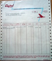  Vintage Capital Airlines Washington D.C. Invoice 1950s - £3.11 GBP
