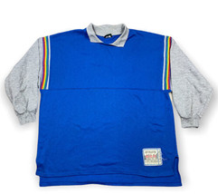 Vintage 90s Stratum Sportswear L/S Polo Shirt Blue Rainbow Stripe Boxy XL USA - £14.87 GBP