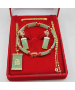 Green Jade 18K Gold Plated Bracelet Lucky Earrings Necklace Pendant Jewe... - £28.32 GBP
