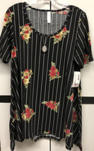 NWT 2.0 LuLaRoe Medium Black White Striped Pink Cream Green Floral Perfect Tee - £26.89 GBP