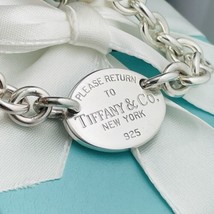 8.5" Please Return To Tiffany & Co Oval Tag Charm Bracelet in Sterling Silver - £310.94 GBP