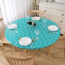 Round Tablecloth 45 x 56 inch Deluxe Elastic Edged Flannel Backed Vinyl Fitted - £22.22 GBP