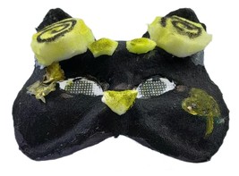 Therian Handcrafted Alien Cat Mask Black Felted &amp; Hand-Painted w/ Yellow Accents - £11.48 GBP