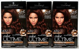 3 Boxes Schwarzkopf Color Ultime 4.82 Dark Mahogany Brown Permanent Hair Dye - $32.99