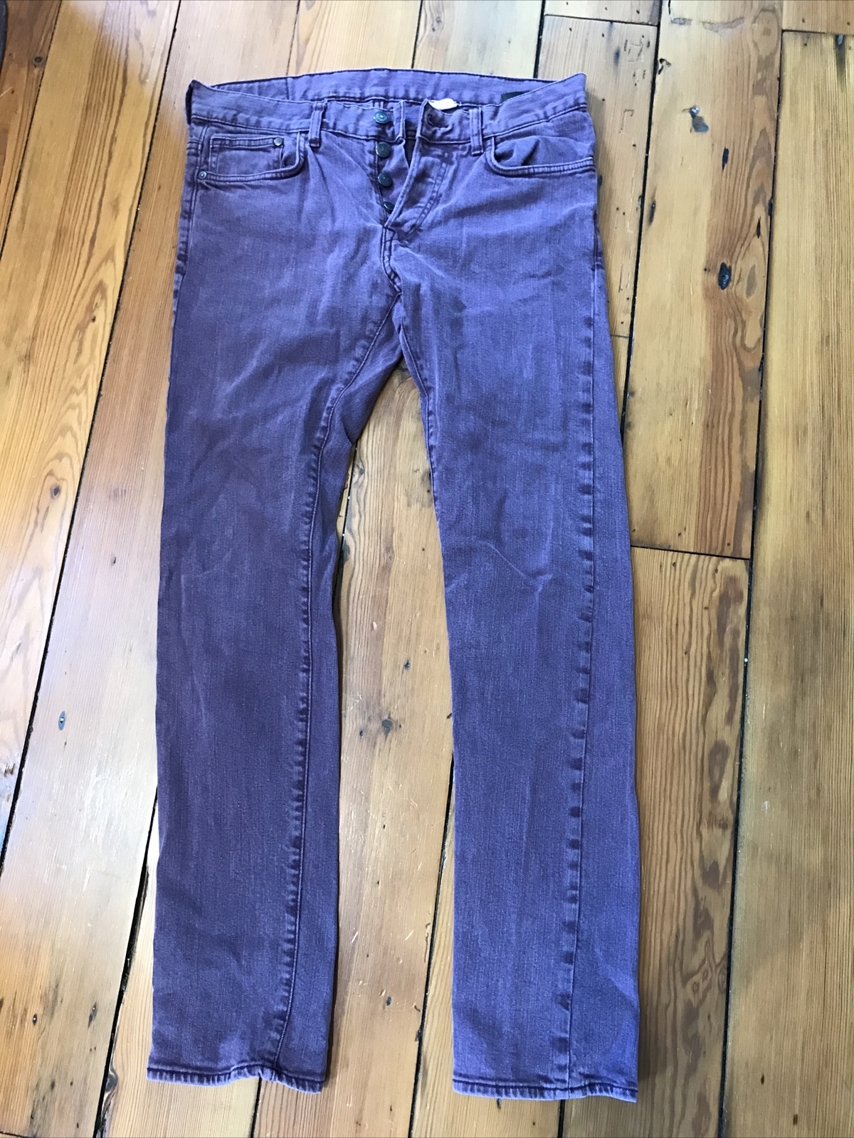 H M Mens Purple Button Fly Jeans Pants 31 x 32 Size 32 Skinny Hipster St... - $29.69