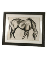 Original Charcoal Horse III Drawing Art Horse Grazing Framed 44 1/8” X 3... - $145.00