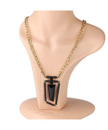 Gold Tone Statement Necklace With Black Abstract Pendant - £24.67 GBP