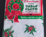 Vintage Christmas Plastic Tablecover Tablecloth 52” X 84&quot; Poinsettia NOS - $9.20