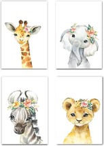 Designs By Maria Inc. Set Of 4 Unframed Flower Crown Watercolor Baby Animals - £26.51 GBP