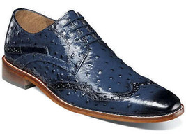 Stacy Adams Gennaro Wingtip Oxford Ostrich Print Leather Blue  25537-400 - £83.92 GBP