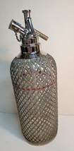 Sparkling Club Soda Seltzer Bottle Dispenser Wrapped in Metal Mesh Czech... - $95.00
