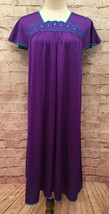 Vintage PURPLE Turquoise Nightgown NIGHTIE Flutter Sleeve *SMALL Chest 34” - £28.30 GBP
